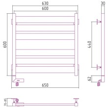 Полотенцесушитель электрический 600х600 белый глянец МЭМ левый Сунержа Центурион 2.0 12-5602-6060