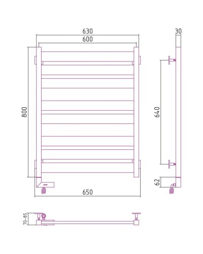 Полотенцесушитель электрический 800х600 темный титан муар МЭМ правый Сунержа Центурион 2.0 15-5603-8060