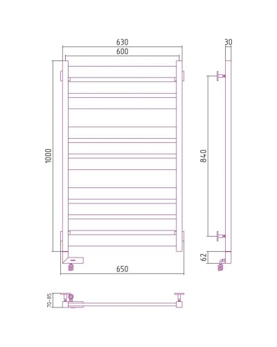 Полотенцесушитель электрический 1000х600 белый глянец МЭМ правый Сунержа Центурион 2.0 12-5603-1060