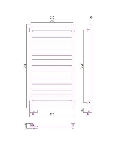 Полотенцесушитель электрический 1200х600 состаренная латунь МЭМ правый Сунержа Центурион 2.0 051-5603-1260