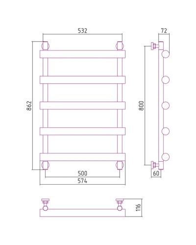 Полотенцесушитель водяной 800х500 темный титан муар Сунержа Атлант 15-0226-8050