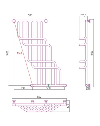 Полотенцесушитель водяной 1000х850 античное белое золото Сунержа Нега 10-0225-1085