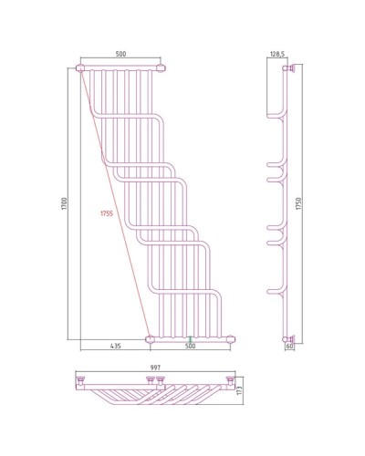 Полотенцесушитель водяной 1700х1000 золотой матовый Сунержа Нега 032-0225-1710