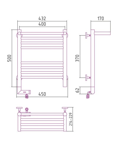 Полотенцесушитель электрический 500х400 темный титан муар МЭМ левый Сунержа Богема с полкой 2.0 15-5206-5040