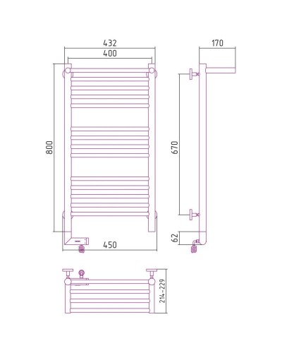 Полотенцесушитель электрический 800х400 темный титан муар МЭМ левый Сунержа Богема с полкой 2.0 15-5206-8040