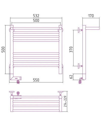 Полотенцесушитель электрический 500х500 золотой МЭМ правый Сунержа Богема с полкой 2.0 03-5207-5050