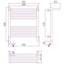 Полотенцесушитель электрический 600х500 золотой МЭМ левый Сунержа Богема с полкой 2.0 03-5206-6050