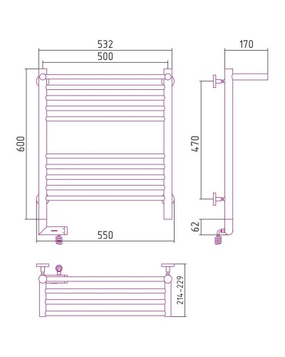 Полотенцесушитель электрический 600х500 шампань МЭМ правый Сунержа Богема с полкой 2.0 020-5207-6050