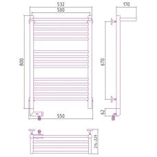 Полотенцесушитель электрический 800х500 шампань матовая МЭМ правый Сунержа Богема с полкой 2.0 022-5207-8050