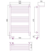 Полотенцесушитель электрический 800х500 золотой матовый МЭМ правый Сунержа Богема с полкой 2.0 032-5207-8050