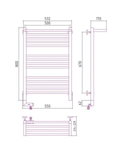 Полотенцесушитель электрический 800х500 сатин МЭМ правый Сунержа Богема с полкой 2.0 071-5207-8050