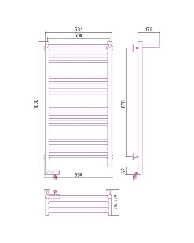 Полотенцесушитель электрический 1000х500 темный титан муар МЭМ левый Сунержа Богема с полкой 2.0 15-5206-1050