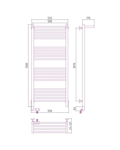 Полотенцесушитель электрический 1200х500 античное белое золото МЭМ левый Сунержа Богема с полкой 2.0 10-5206-1250