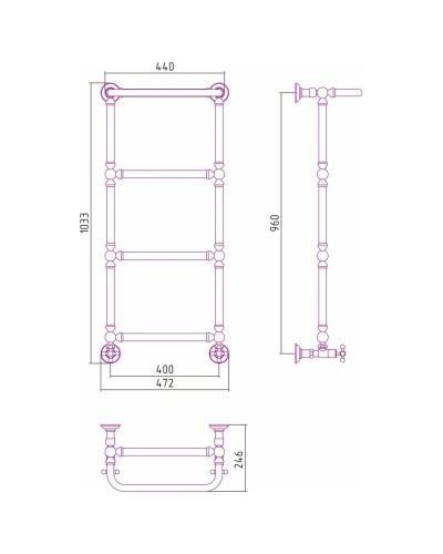 Полотенцесушитель водяной 960х400 шампань матовая Сунержа Ренессанс 1386 022-0281-9640