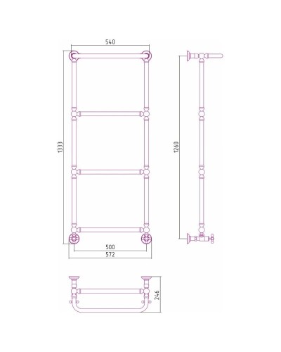 Полотенцесушитель водяной 1260х500 состаренная бронза Сунержа Ренессанс 1386 05-0281-1250