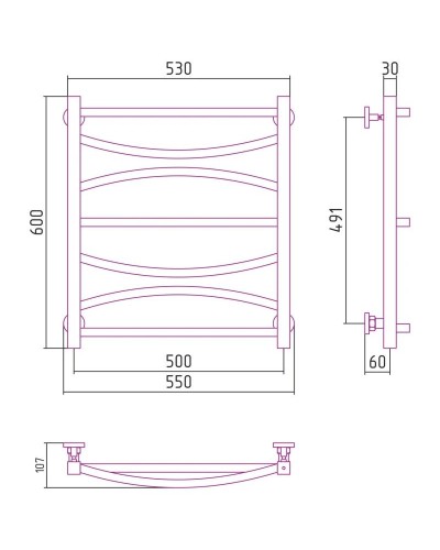 Полотенцесушитель водяной 600х500 шампань матовая Сунержа Ажур 022-0255-6050