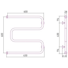 Полотенцесушитель водяной 600х600 золотой матовый Сунержа Ш-образный 032-0014-6060
