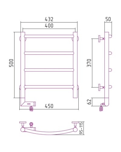 Полотенцесушитель электрический 500х400 шампань матовая МЭМ левый Сунержа Галант 2.0 022-5200-5040