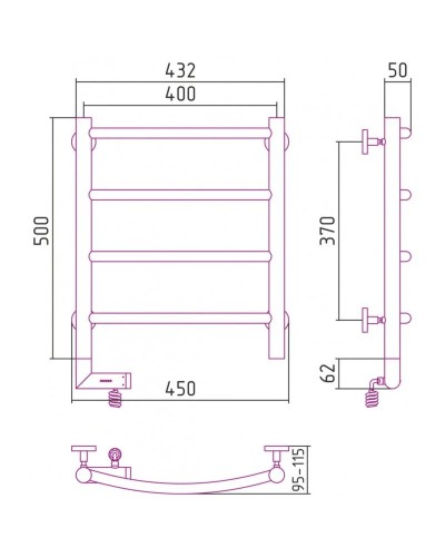 Полотенцесушитель электрический 500х400 золотой МЭМ левый Сунержа Галант 2.0 03-5200-5040