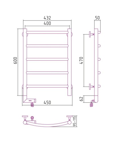 Полотенцесушитель электрический 600х400 золотой МЭМ левый Сунержа Галант 2.0 03-5200-6040