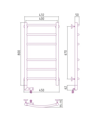 Полотенцесушитель электрический 800х400 шампань МЭМ правый Сунержа Галант 2.0 020-5201-8040