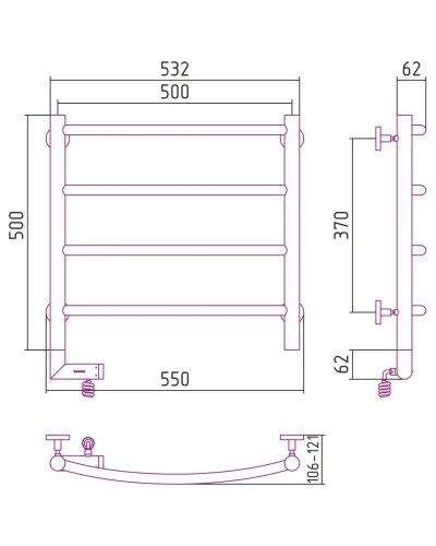 Полотенцесушитель электрический 500х500 белый глянец МЭМ правый Сунержа Галант 2.0 12-5201-5050