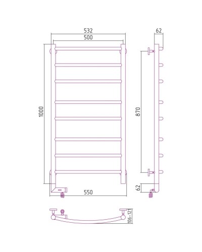 Полотенцесушитель электрический 1000х500 шампань МЭМ правый Сунержа Галант 2.0 020-5201-1050