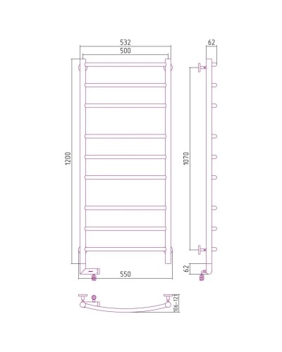 Полотенцесушитель электрический 1200х500 темный титан муар МЭМ правый Сунержа Галант 2.0 15-5201-1250