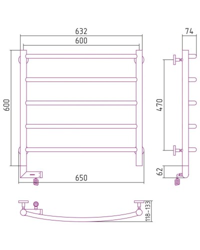 Полотенцесушитель электрический 600х600 состаренная бронза МЭМ левый Сунержа Галант 2.0 05-5200-6060