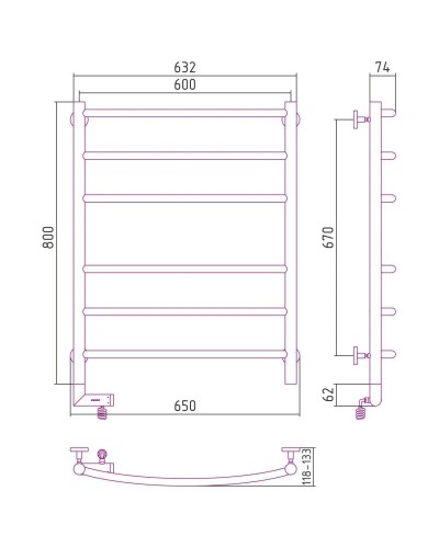 Полотенцесушитель электрический 800х600 темный титан муар МЭМ правый Сунержа Галант 2.0 15-5201-8060