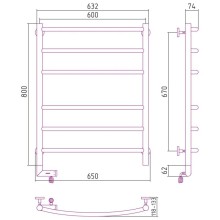 Полотенцесушитель электрический 800х600 черный матовый МЭМ правый Сунержа Галант 2.0 31-5201-8060