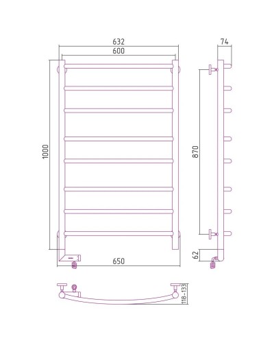 Полотенцесушитель электрический 1000х600 золотой матовый МЭМ левый Сунержа Галант 2.0 032-5200-1060