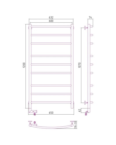 Полотенцесушитель электрический 1200х600 темный титан муар МЭМ правый Сунержа Галант 2.0 15-5201-1260