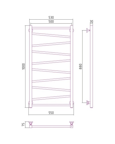 Полотенцесушитель водяной 1000х500 черный матовый Сунержа Сирокко 31-0253-1050