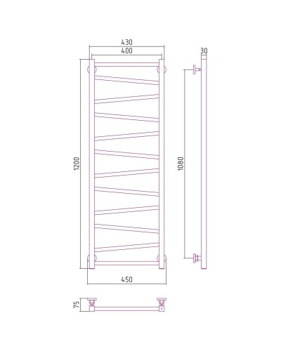 Полотенцесушитель водяной 1200х400 темный титан муар Сунержа Сирокко 15-0253-1240
