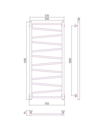 Полотенцесушитель водяной 1200х500 состаренная латунь Сунержа Сирокко 051-0253-1250