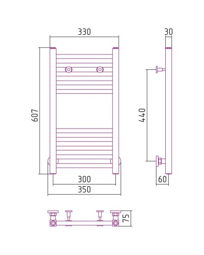 Полотенцесушитель водяной 600х300 золотой Сунержа Модус 03-0250-6030