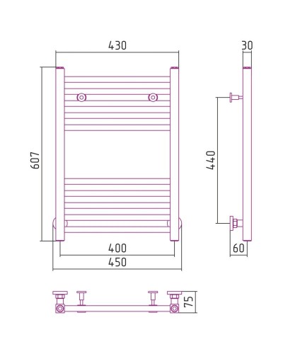 Полотенцесушитель водяной 600х400 темный титан муар Сунержа Модус 15-0250-6040