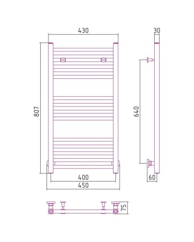 Полотенцесушитель водяной 800х400 темный титан муар Сунержа Модус 15-0250-8040