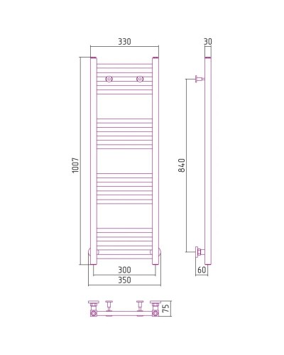 Полотенцесушитель водяной 1000х300 белый матовый Сунержа Модус 30-0250-1030