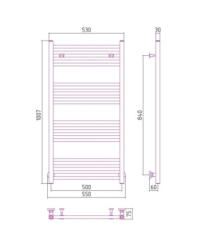 Полотенцесушитель водяной 1000х500 темный титан муар Сунержа Модус 15-0250-1050