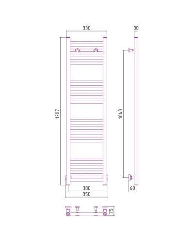 Полотенцесушитель водяной 1200х300 золотой Сунержа Модус 03-0250-1230