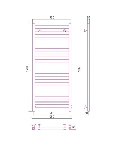 Полотенцесушитель водяной 1200х500 темный титан муар Сунержа Модус 15-0250-1250