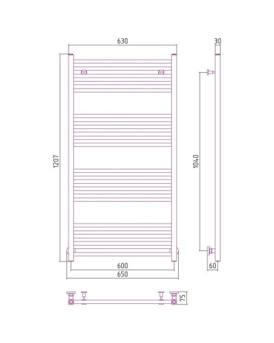 Полотенцесушитель водяной 1200х600 золотой Сунержа Модус 03-0250-1260