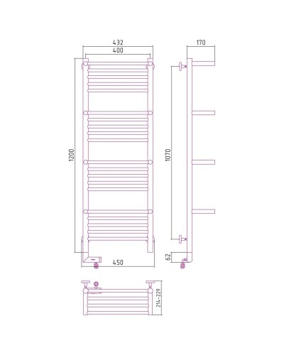 Полотенцесушитель электрический 1200х400 белый матовый МЭМ правый Сунержа Богема с полкой 2.0 30-5209-1240