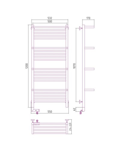 Полотенцесушитель электрический 1200х500 золотой МЭМ правый Сунержа Богема с полкой 2.0 03-5209-1250