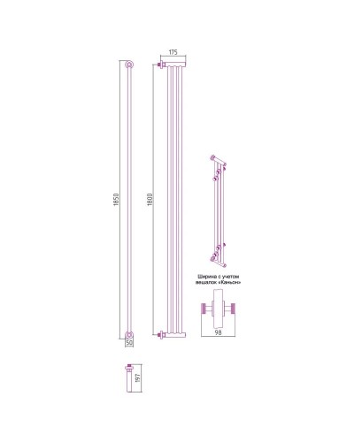 Полотенцесушитель водяной 1800х195 темный титан муар Сунержа Хорда+ 15-4124-1800
