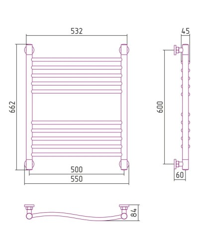 Полотенцесушитель водяной 600х500 состаренная латунь Сунержа Флюид+ 051-0222-6050