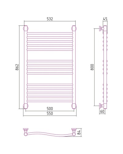 Полотенцесушитель водяной 800х500 золотой матовый Сунержа Флюид+ 032-0222-8050