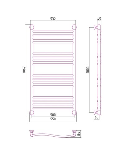 Полотенцесушитель водяной 1000х500 черный матовый Сунержа Флюид+ 31-0222-1050